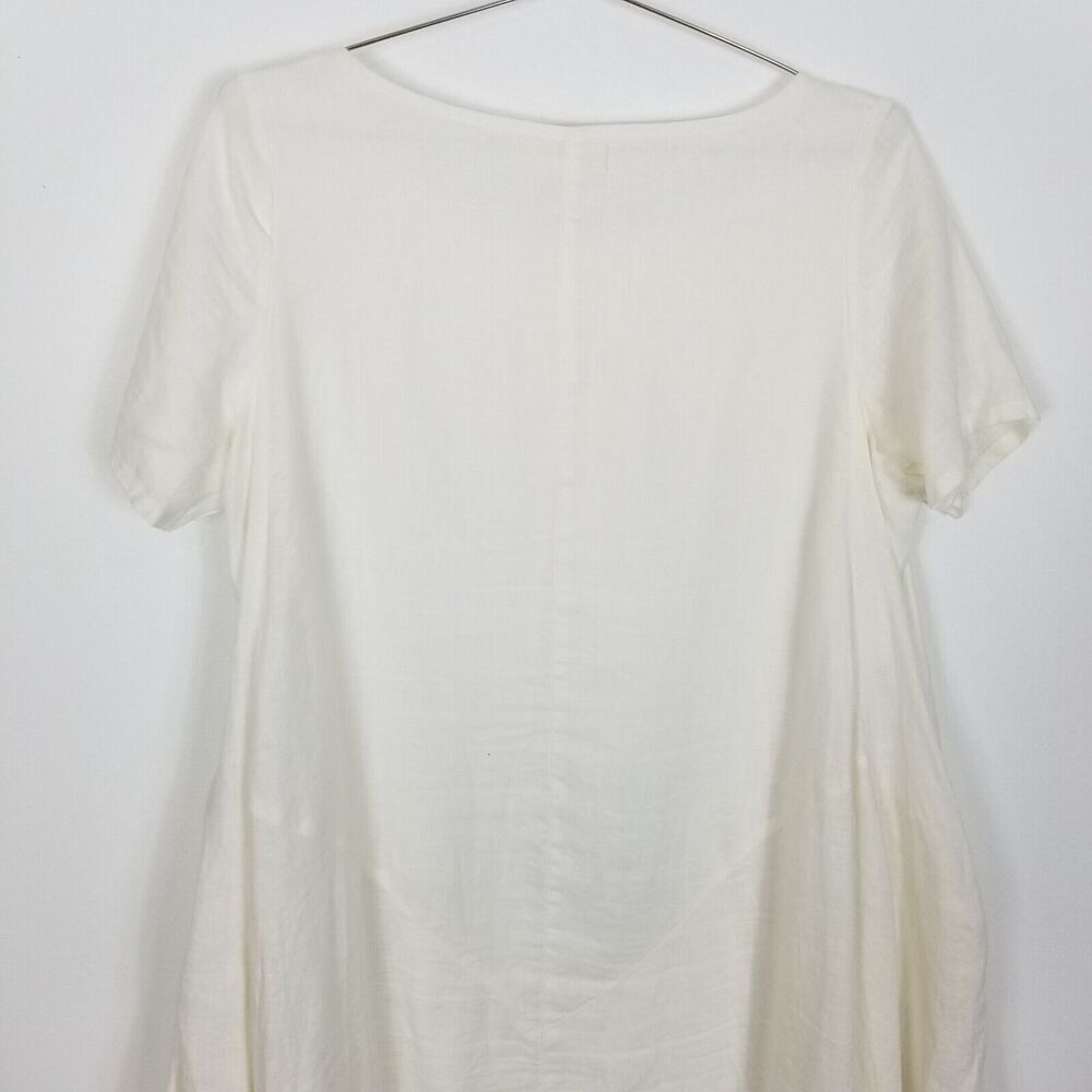 Minibee Women Linen Lagenlook Midi Dress Size‎ S/M White Relaxed Short Sleeve - Picture 5 of 9